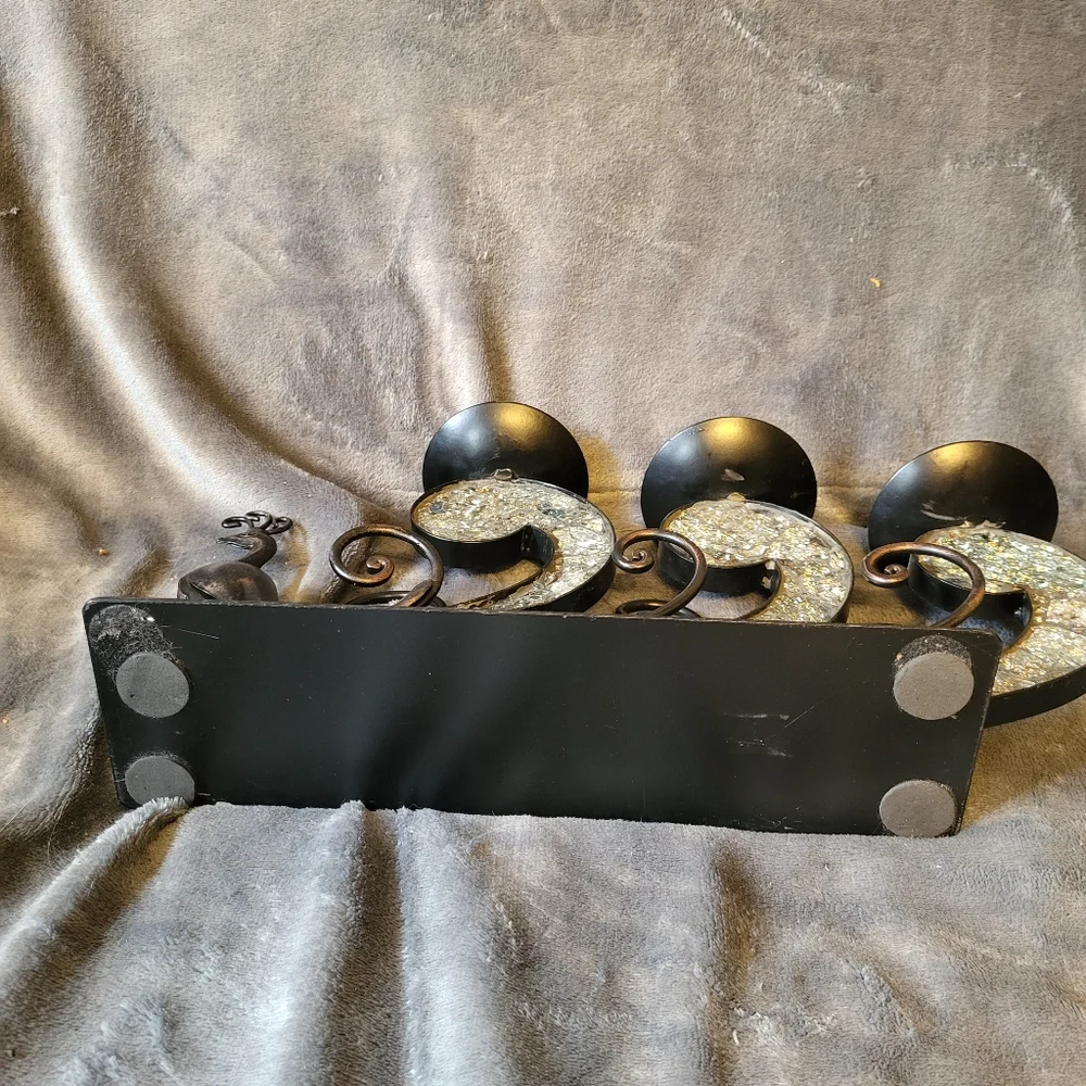 Pier 1 Black and Silver Peacock Candle Holder